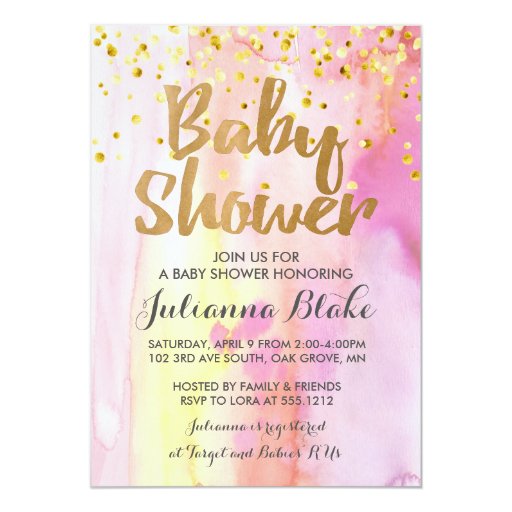 Girl Baby Shower Modern Watercolor Invitation Zazzle
