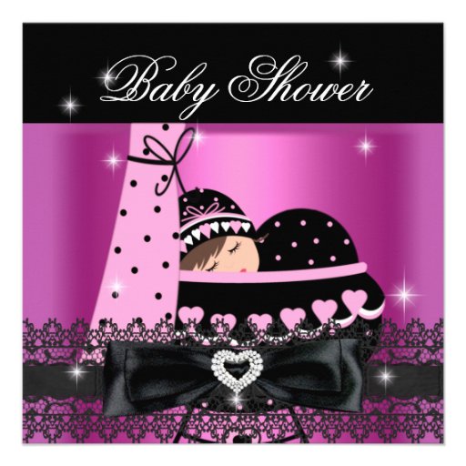 Girl Baby Shower Party Pink Black Lace Custom Invite