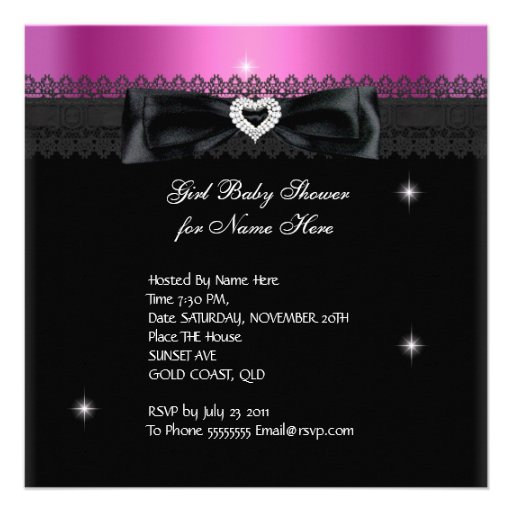 Girl Baby Shower Party Pink Black Lace Custom Invite