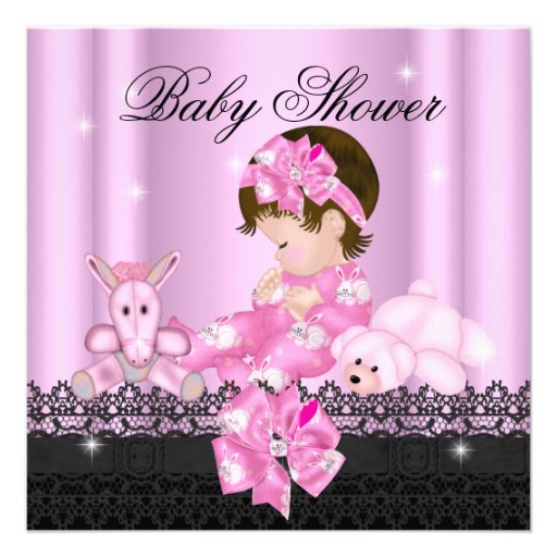 Girl Baby Shower Party Pink Black Lace Custom Invites