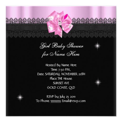 Girl Baby Shower Party Pink Black Lace Custom Invites