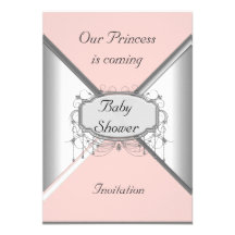Girl Baby Shower Party Pink Silver  Invitation