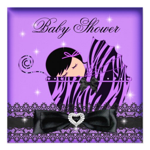 Girl Baby Shower Party Purple Black Lace Personalized Announcement