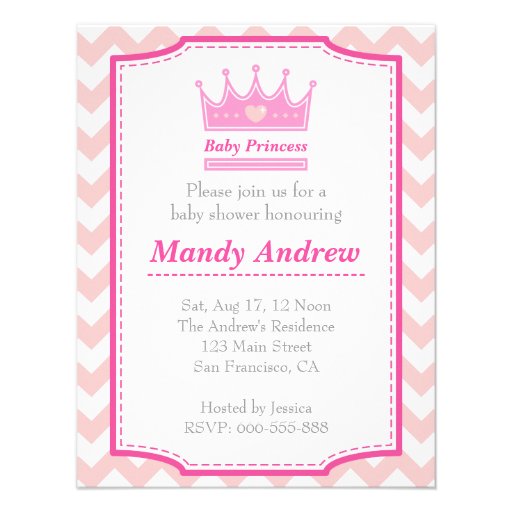 Girl Baby Shower - Pink Baby Princess With Crown Personalized Invitations
