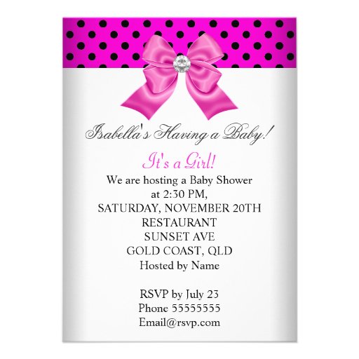 Girl Baby Shower Pink Black White Spots Personalized Announcement