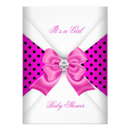Girl Baby Shower Pink Black White Spots Personalized Announcement
