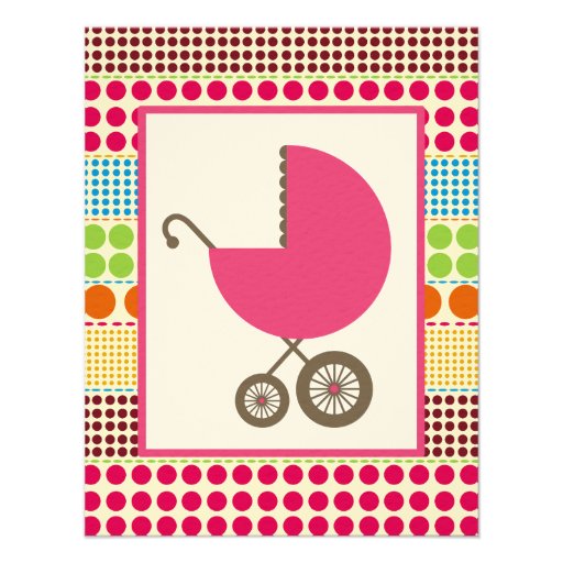 Girl Baby Shower Pink Carriage & Boho Dots Custom Invitation