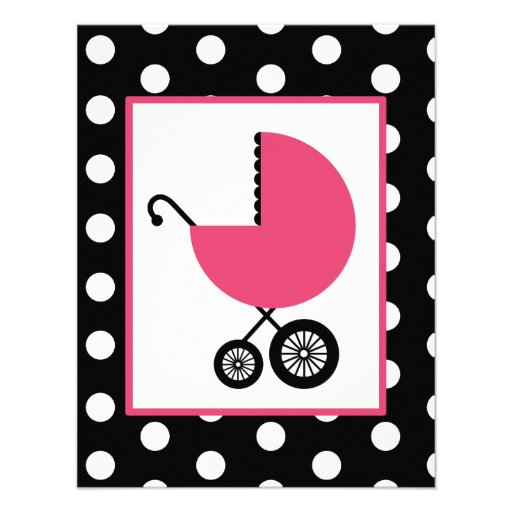 Girl Baby Shower - Pink Carriage & Polka Dots Custom Announcement