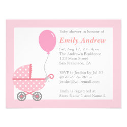 Girl Baby Shower, Pink Stroller with Balloon