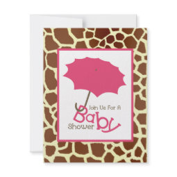 Girl Baby Shower - Pink Umbrella & Giraffe Print invitation