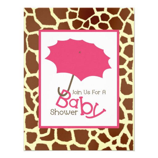 Girl Baby Shower - Pink Umbrella & Giraffe Print Announcements