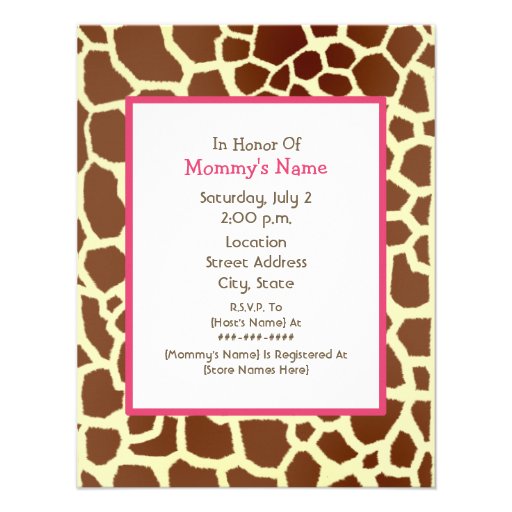 Girl Baby Shower - Pink Umbrella & Giraffe Print Announcements