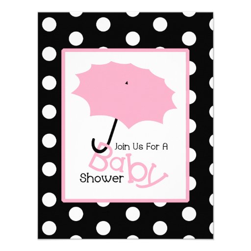 Girl Baby Shower - Pink Umbrella & Polka Dots Announcement