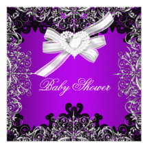 Girl Baby Shower Pretty Purple White Black Personalized Announcements