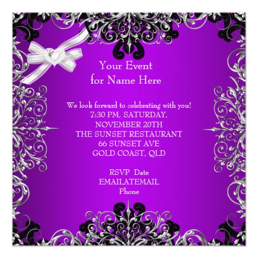 Girl Baby Shower Pretty Purple White Black Personalized Announcements