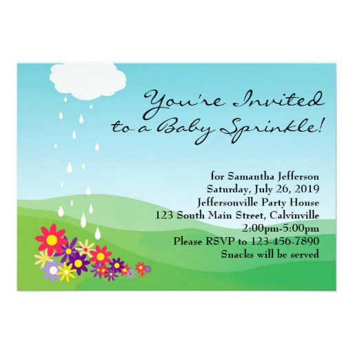 Girl Baby Sprinkle Invitation, Flowers and Rain