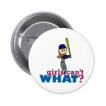 Girl Baseball Player in Blue Pinback Button