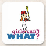 Girl Baseball Player in Red Beverage Coaster