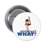 Girl Baseball Player in Red Buttons