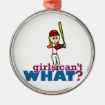 Girl Baseball Player in Red Christmas Ornament
