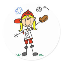 Girl Baseball Player Tshirts and Gifts Round Sticker