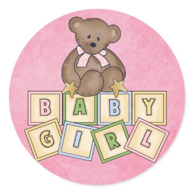 Girl Bear  Baby Blocks Round Stickers by babyworld