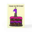girl bear on cake 1st birthday cards