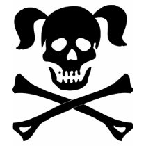 Girl Black Skull and Crossbones With Pigtails t-shirts