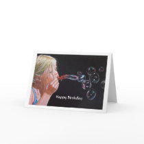 GIRL BLOWING BUBBLES BIRTHDAY CARD by joyart GIRL BLOWING BUBBLES BIRTHDAY CARD