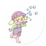 Girl Blowing Bubbles Round Stickers