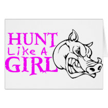 GIRL BOAR HUNTING GREETING CARD