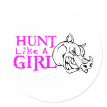 GIRL BOAR HUNTING ROUND STICKERS