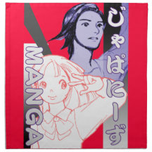 girl & boy drawing manga japan cloth napkin