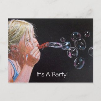 GIRL: BUBBLES: ART: PARTY: INVITATION postcard