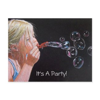 GIRL: BUBBLES: ART: PARTY: INVITATION postcard