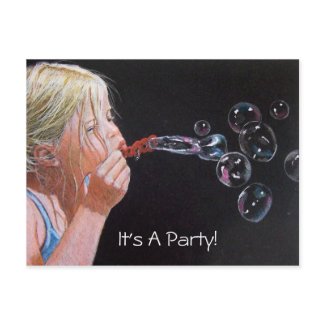 GIRL: BUBBLES: ART: PARTY: INVITATION POSTCARD
