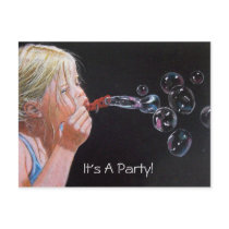 GIRL: BUBBLES: ART: PARTY: INVITATION postcards by joyart GIRL: BUBBLES: ART: PARTY: INVITATION postcards