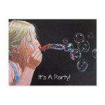 GIRL: BUBBLES: ART: PARTY: INVITATION POSTCARD