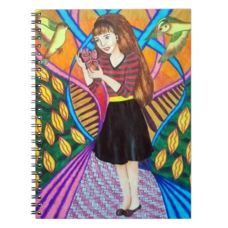 Girl, Butterfly, And Birds In A Garden Notebooks