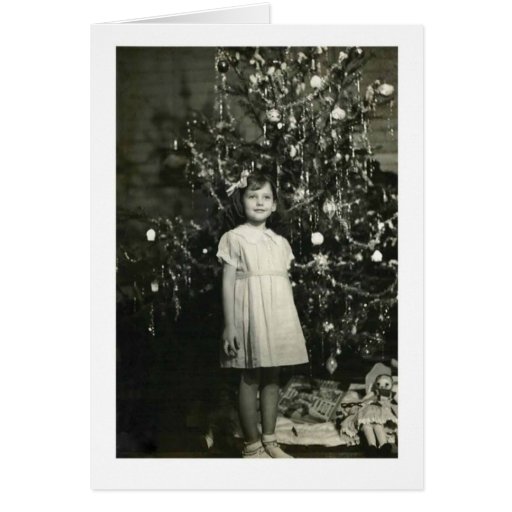 GIRL BY A CHRISTMAS TREE CARD