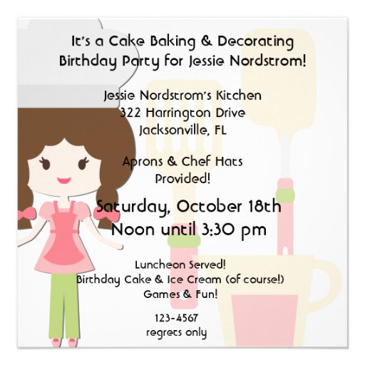 Girl Cake Decorating Party Birthday Invite