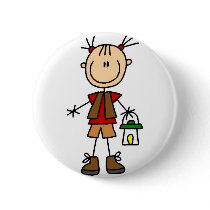 Girl Camping With Lantern Button