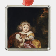 Girl Caressing a Fawn Christmas Tree Ornament