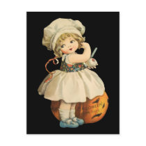 Girl Carving Apple Halloween Postcard