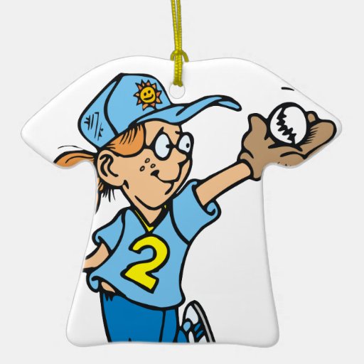 girl catching softball cartoon graphic ornaments