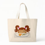 Girl deciding if she should eat her vegetables bags