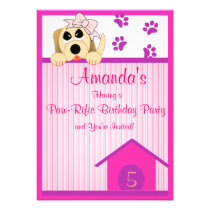 Girl Dog with Bow & Dog House Birthday Custom Announcement