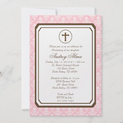 Girl Elegant Christening Invitation - Pink