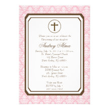 Girl Elegant Christening Invitation - Pink