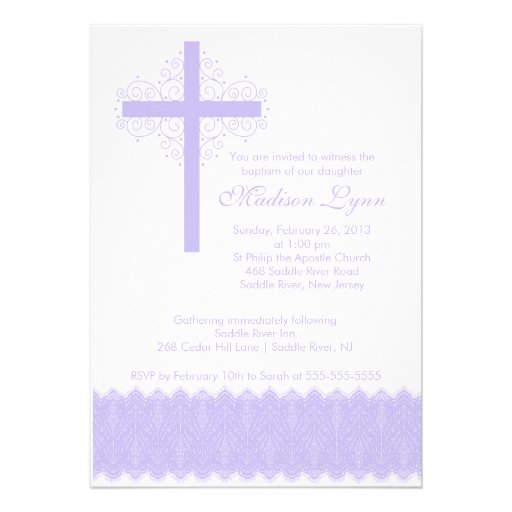 Girl Elegant Lace  Baptism | Christening Cross Custom Invite